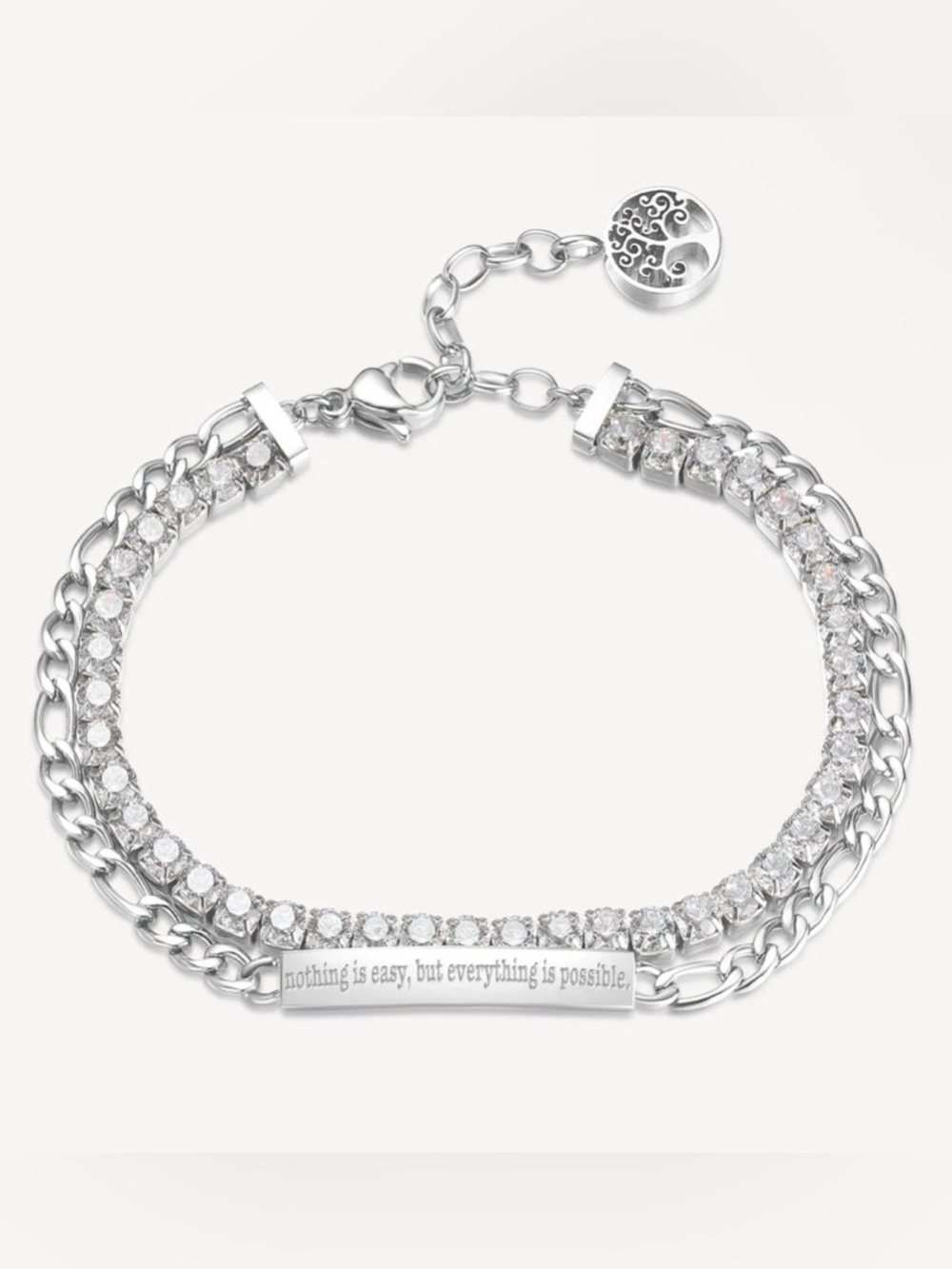 Brosway Desideri Silver Double Bracelet BEI051EN Stainless Steel Crystals 7" New